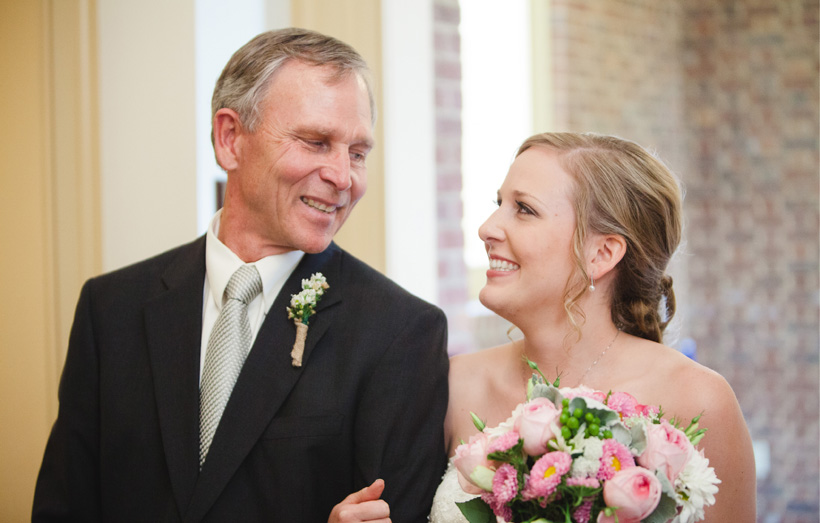 Father-daughter moment before going down the isle 